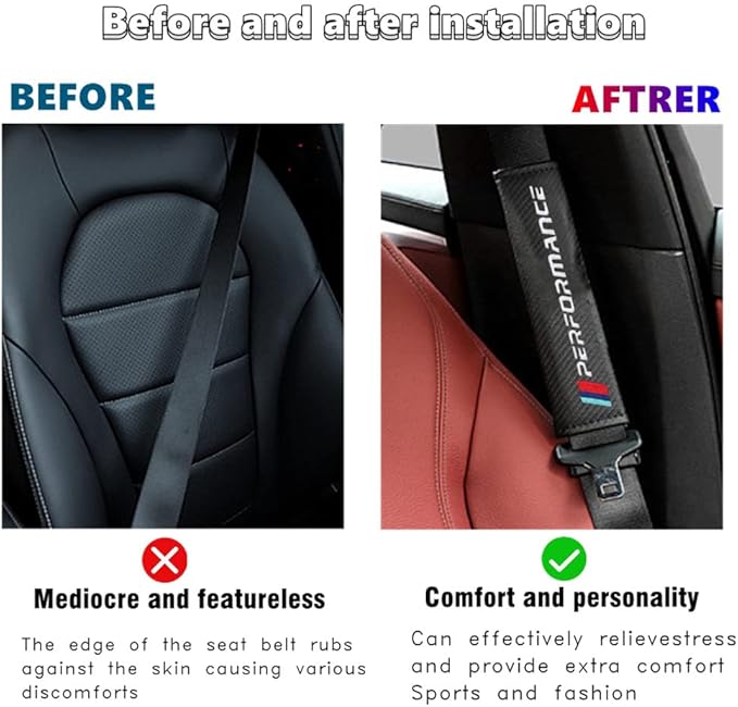 Car M 3 Color Performance Letters seat Belt Cover Carbon Fiber Texture Car seat Belt Shoulder Pad Cover Soft and Comfortable Suitable for Any Car Model