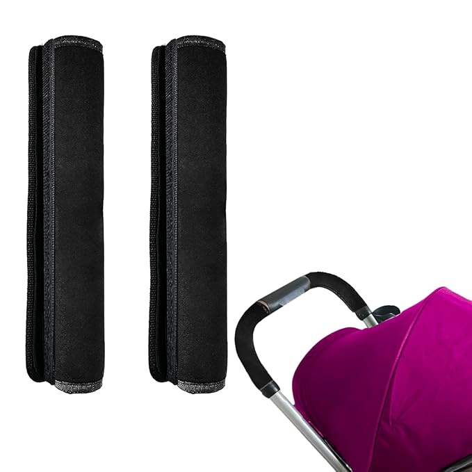 2 Pack 10.82×5.51in Armrest Handle Cover,Universal Pushchair Protector Handlebar Sleeve Bumper,Dust Proof Handle Accessories Removable Fabric Pushchair Case Grip Bar Replacement Covers(Black)