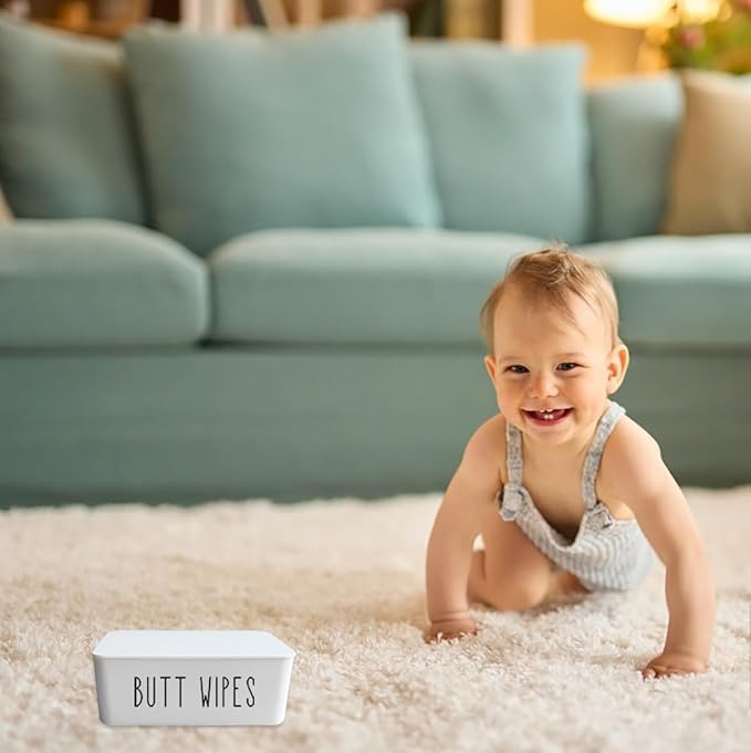 Butt Wipes Dispenser 7.28" L * 4.80" W * 2.75" H, Bathroom Flushable Baby Wipes Container Holder Nursery