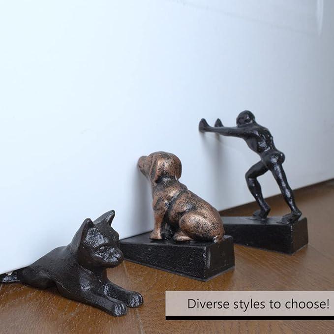 Earl Diamond Heavy Duty Cast Iron Cute Strong Man Door Stops | Decorative Cute Animal Statue Metal Door Stopper Wedge, with Non-Slip Mat for Home Office Commercial