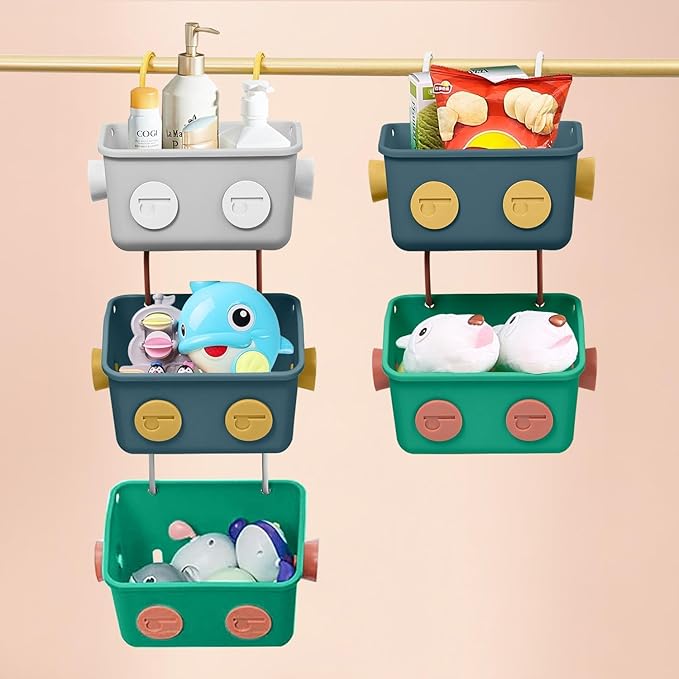 Bath Toy Storage Organizer Basket, 2 Pack Cute Robot Bathtub Shower Toy Organizer, Wall Mounted Hanging Bath Toy Holder with Hooks, for Tub Laundry