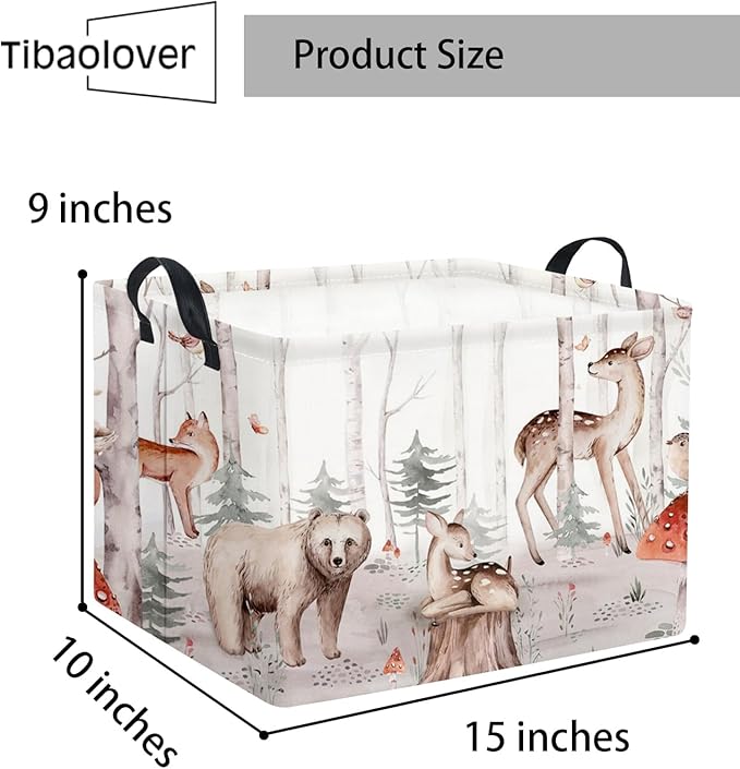 TIBAOLOVER Rectangular Woodland Animal Basket Kids Baby Storage Basket Cute Storage Bin Organizer Shelf Book Woodland Room Decor(Woodland Animal)