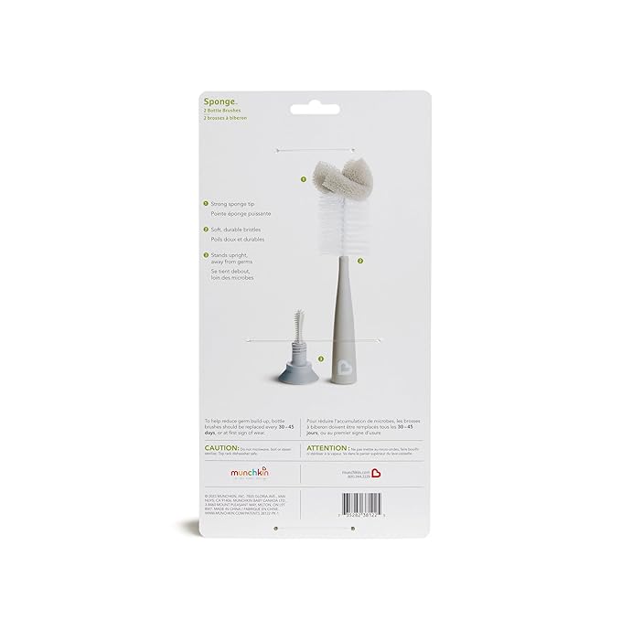Munchkin Sponge Bottle Brush, Grey/Sage, 2 Count (Pack of 1)