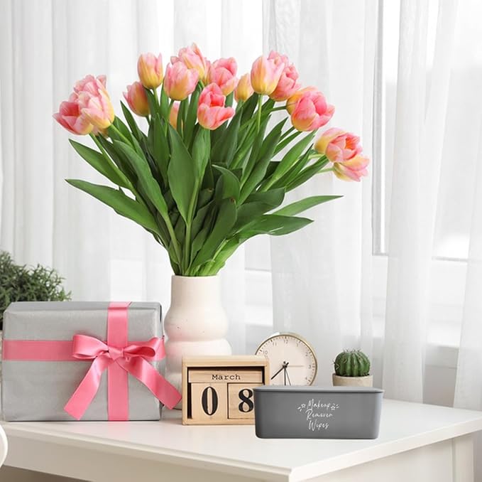 Moorfowl Makeup Remover Wipes Container,7.28" L * 4.80" W * 2.75" H, Makeup Wipes Holder Dispenser Chic for Bathroom Vanity Dressing Table (Grey)