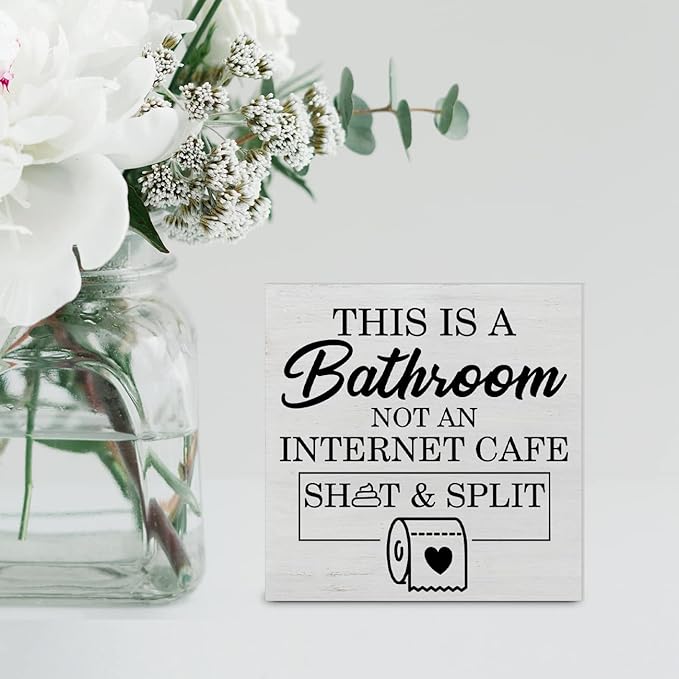 Country This Is a Bathroom Not an Internet Cafe Wood Box Sign Decor Desk Sign Bathroom Wooden Box Block Sign Rustic Home Shelf Wall Decoration