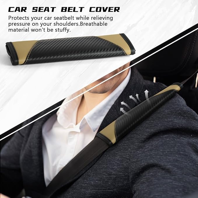 2PCS Car Seat Belt Cover Pad, Soft Carbon Fiber Leather Seatbelt Shoulder Protector for a More Comfortable Driving, Universal Safety Belt Strap Cover to Protect Your Neck (Beige)