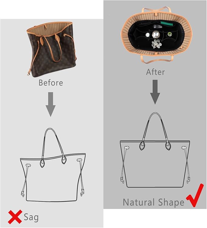ZTUJO Purse Organizer Insert, Felt Bag Organizer For Handbag Purse Organizer,13 Colors, 6 Size (Large, Silky Black)
