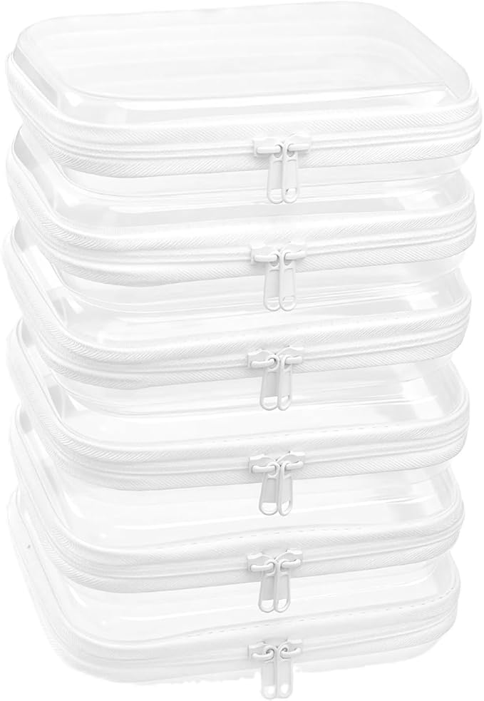 6-Pack Medium Minus Clear Hard Shell Zipper Pouches, Clear Zipper Bags, Hard Case Pouches for Purse & Diaper Bag Organizer, and Travel Essentials (6M-)