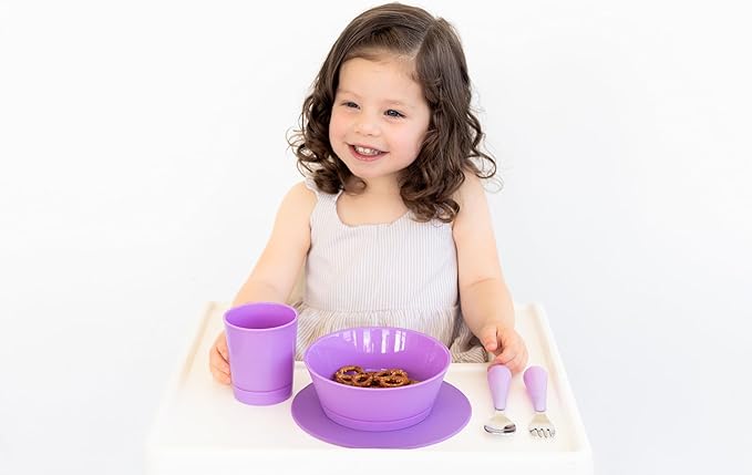 Ubbi Silicone Suction Bowls for Babies & Toddlers, 2-Pack – 2 Bowls + Interchangeable Stay-Put Base, High-Wall Self-Feeding for Baby-Led Weaning, BPA-Free Dishwasher Safe, Smoothie Purple