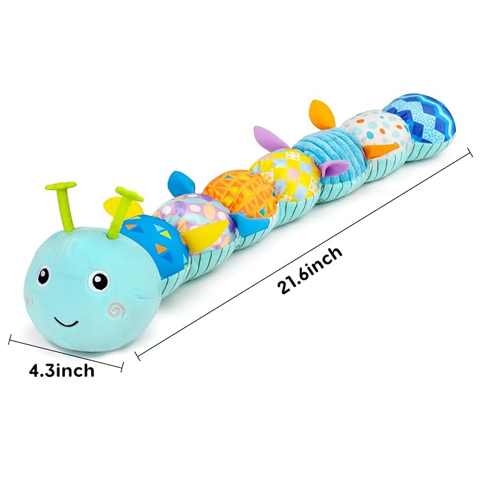 Baby Tummy Time Toys 0-6 Month Musical Stuffed Animal Plush Caterpillar Toy for Infant 6-12 Month Teething Sensory Toy with Crinkle Rattle for Babies 0-3-6 Month Newborn Boy Girl