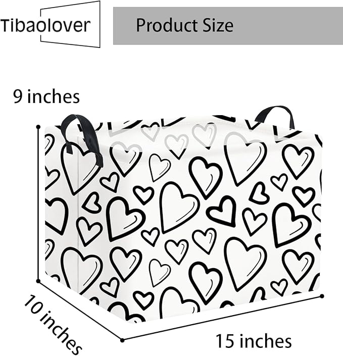 TIBAOLOVER Rectangular Heart Basket Kids Baby Girls Basket Cute Toy Storage Bin Organizer Shelf Book Love Room Decor(Black Light Heart)