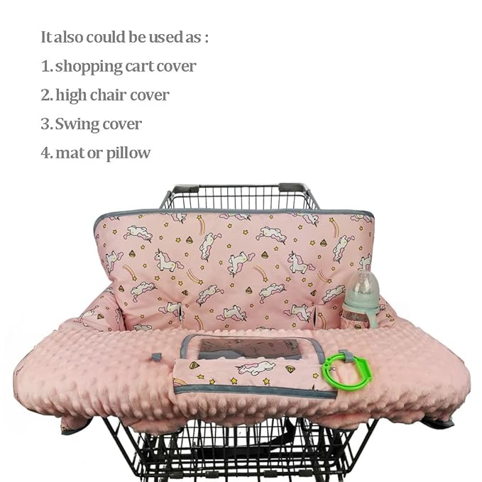 RHYDEER Shopping cart Cover for Babies-high Chair Cover, Dotted Minky Touching, Multi in 1 Design, 360 Full Protection, roll in and go, Universal fit, Pink Unicorns