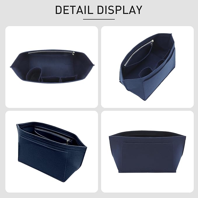 Felt Purse Organizer Insert Compatible with Longchamp Le Pliage M Tote Bag(Long Handle), Zipper Long Champ Medium Organizer with Cup Holder for Tote Handbags, 8 Compartments (Blue,M)