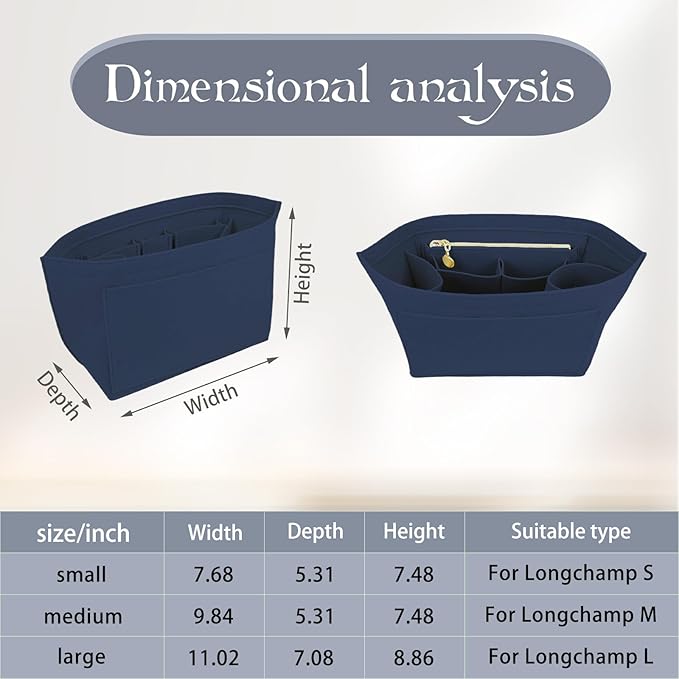 Lckaey Organizer Insert For Long Champ Le Pliage Purse organizer Premium Felt 1012-25Dk blue-S