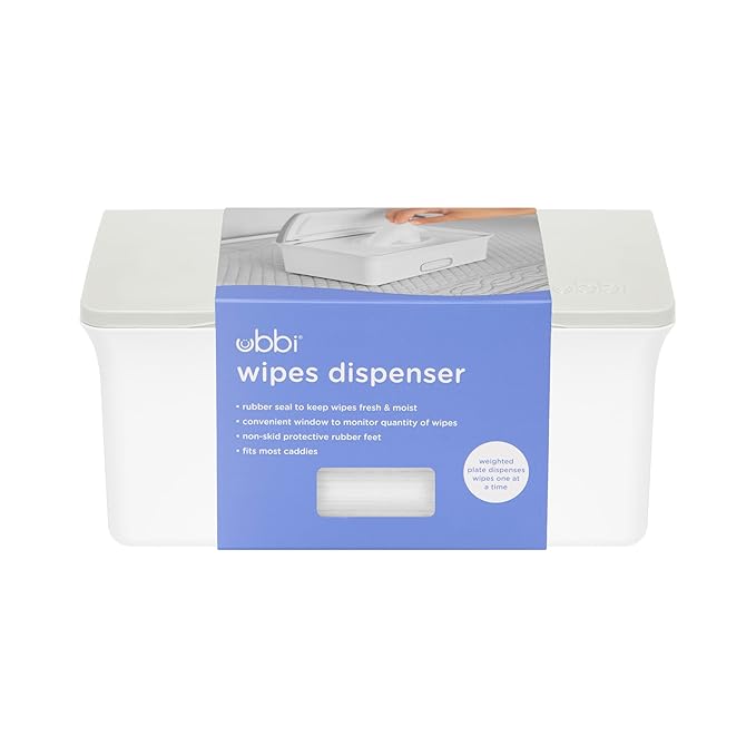 Ubbi Baby Wipes Dispenser with Weighted Plate and Secure Seal, Nursery and Baby Registry Essential to Keep Wipes Fresh, Oat