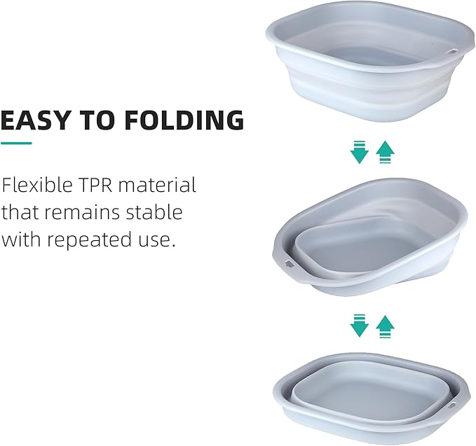 Bellglee 2 Pack Collapsible Wash Basin Set, Foldable Dish Tub, Small Medium Portable Sink for Kitchen, Camping, RV, Baby Bottles, Laundry, Plastic Washbasin -Gray