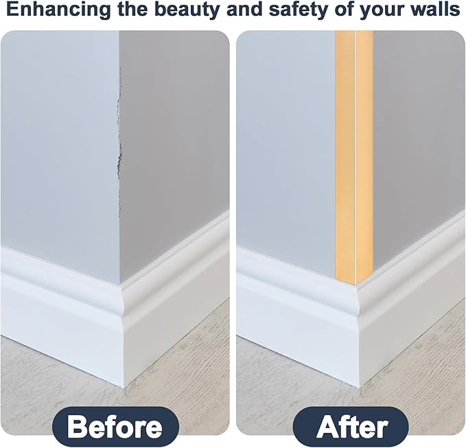 10PCS 48" Metal Corner Protectors, Aluminum Self Adhesive Corner Guards, Metal Wall Edge Protector Strip, Furniture Corner Protectors, Wall Cabinet Baseboard Decoration 48" x 1" (Golden)
