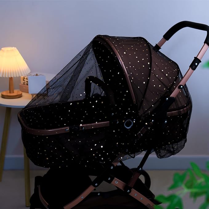 Baby Mosquito Net for Stroller, Perfect Bug Net for Stroller/Bassinets/Cradles/Playards/Pack N Plays and Portable Mini Crib, Durable Baby Insect Netting, Black Star