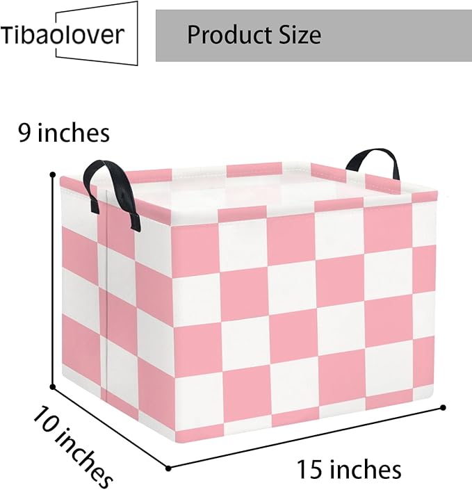 TIBAOLOVER Rectangular Storage Basket for Home Kitchen Girls Cute Storage Bin Organizer Shelf Book Room Decor(Pink Checked)
