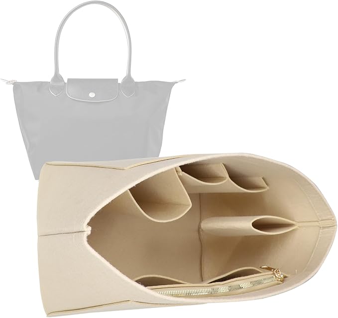 Lckaey Felt Purse Organizer Insert for Longchamp Le Pliage Neo Handbags Insert Organizer 1012BEIGE-M