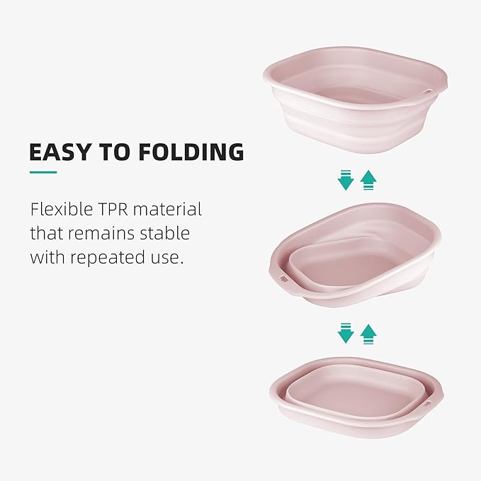 Bellglee 2 Pack Collapsible Wash Basin Set, Foldable Dish Tub, Small Medium Portable Sink for Kitchen, Camping, RV, Baby Bottles, Laundry, Plastic Washbasin -Pink