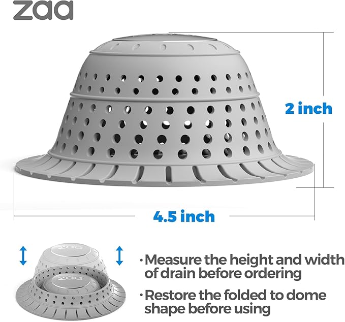 zaa Bathtub Drain Hair Catcher, Silicone Collapsible 3 Pack Drain Protector for Pop-Up and Regular Drains of Shower, Bathtub, Tub, Bathroom, Sink, Green Grey Blue