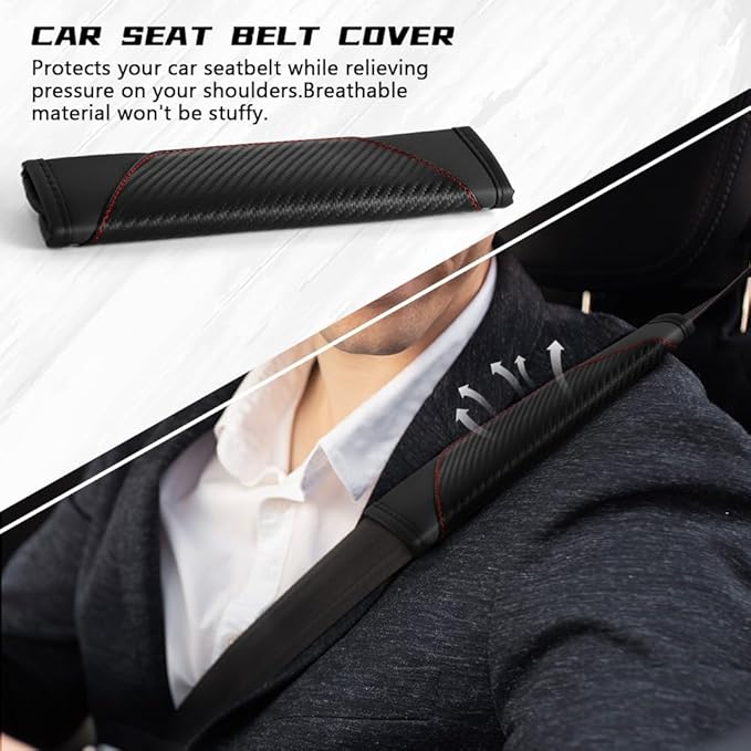 2PCS Car Seat Belt Cover Pad, Soft Carbon Fiber Leather Seatbelt Shoulder Protector for a More Comfortable Driving, Universal Safety Belt Strap Cover to Protect Your Neck (Black)