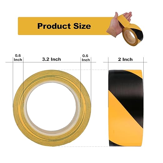 Hazard Warning Safety Stripe Tape Caution Tape Roll Waterproof Anti Slip Non-Abrasive Self-Adhesive Floor Marking Tape (2”x 36 Yards, Yellow-Black, 6)