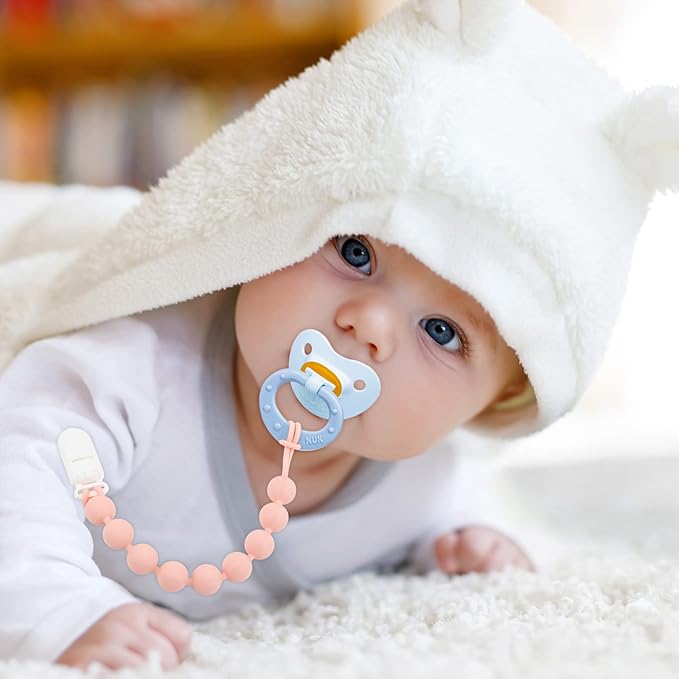 Pacifier Clips Baby Girl, 4 Pack One Piece Flexible Soft Binky Clips Silicone Pacifier Holder Clip for Girls, Baby Girl Newborn Essentials