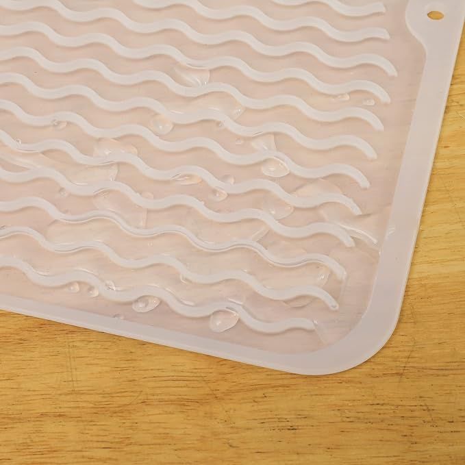 MicoYang Silicone Dish Drying Mat for Multiple Usage,Easy clean,Eco-friendly,Heat-resistant Silicone Mat for Kitchen Counter or Sink,Refrigerator or drawer liner Translucent L 16 inches x 12 inches