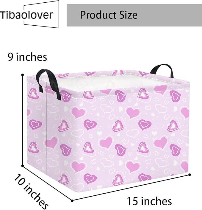 TIBAOLOVER Rectangular Valentines Basket for Women Girls Storage Bin Organizer Box Shelf Room Decor(Fancy Heart)