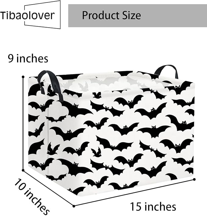 TIBAOLOVER Rectangular Batman Basket Kids Baby Storage Basket Cute Kids Toy Storage Bin Organizer Shelf Book Bat Room Decor(Black Bats)