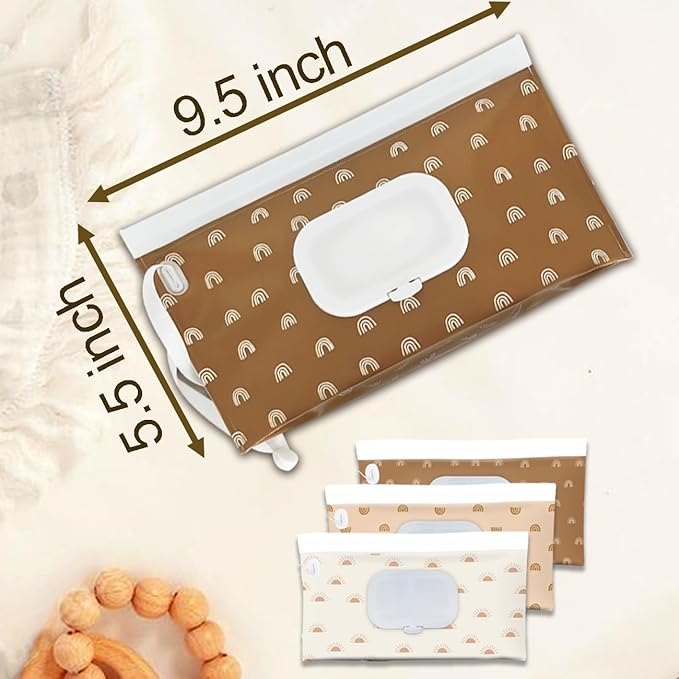 Baby Wipe Holder,Wipe Dispenser, 3-Pack Portable Refillable Wipe Container,Reusable Travel Baby Wipes Case, Waterproof and Dustproof, Wipe Holder for Diaper (Bohemian)