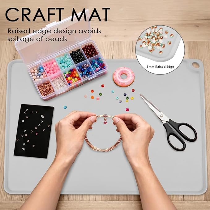 Thick Silicone Pastry Mat with High Edge, 20"x 16" Non-Stick Silicone Baking Mat, Non Slip Silicone Dough Rolling Mat for Making Bread, Cookies and Pizza, Gray Silicone Mat for Craft, Countertop Mat