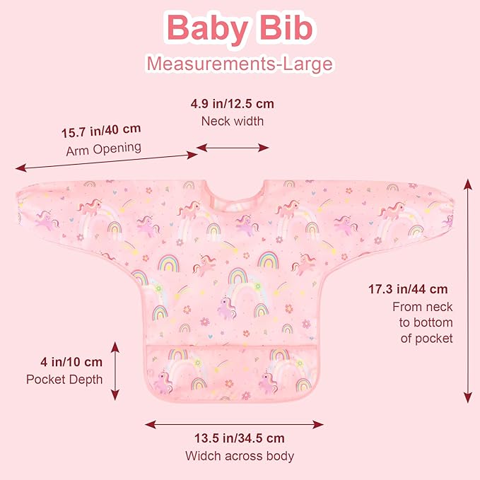 Accmor 5 Pack Long Sleeve Bibs, Baby Smock Waterproof Sleeved Bib Smock for Baby Toddler 6-36 Months