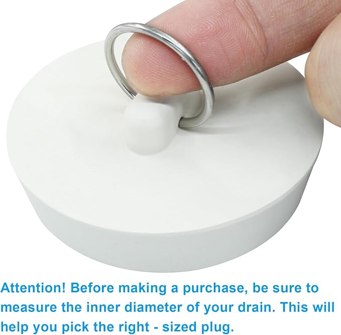 2 Pack Durable Rubber Drain Stopper, Fits 2 Inch Bathtub Drain Plug Hanging Ring, Bathroom Sink Stopper for Kitchen and Bathroom White