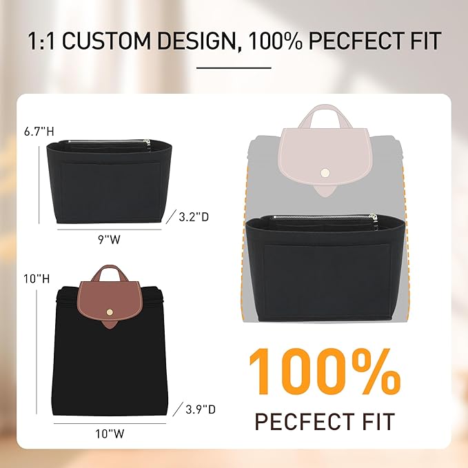 Felt Backpack Organizer Insert Compatible with Longchamp Lepliage M Backpack and More (Black/MB)