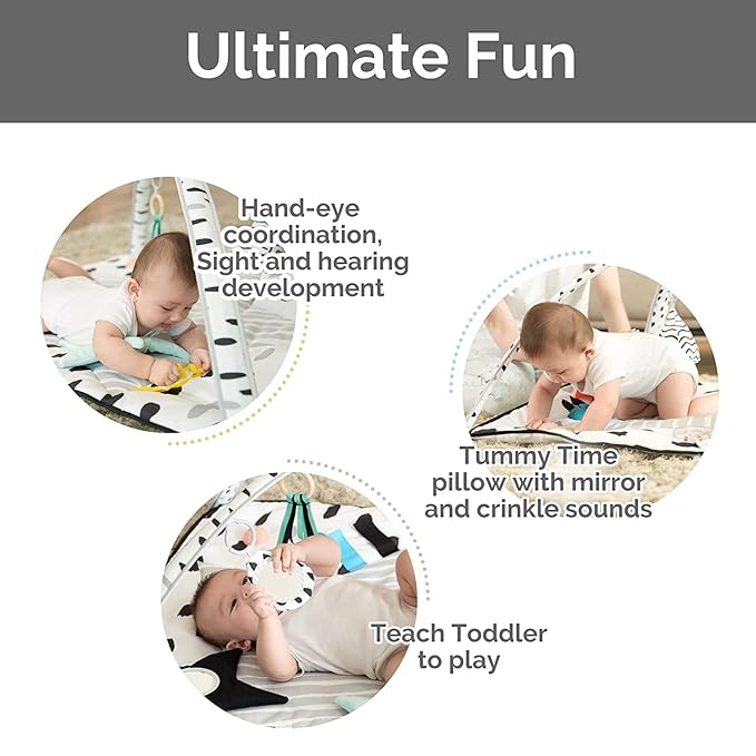 LADIDA Tummy Time Mat, Stage Based Baby Play Gym, Multi-Sensory & Motor Skills Development Baby Play Mat with 12 Toys, Portable Activity Mat Designed for Newborns to Toddler, Easy to Install & Clean