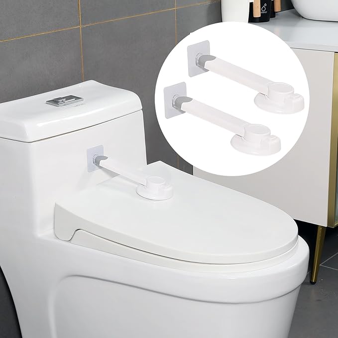 Baby Toilet Safety Locks (2 Pack)| Childproof Toilet Seat Lock | Baby Safety Products | Baby Proofing Kit | Prevents Toddlers from Opening Toilet Lids | 3M Adhesive and Tool-Free Installation(White)