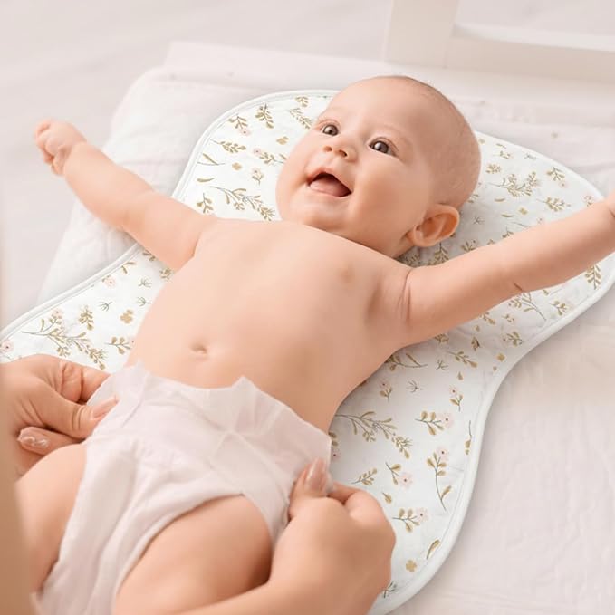 Hahafelt 3 Pcs Changing Pad Liners Fits in Peanut Shape Changing Pad Waterproof Diaper Mats Organic Cotton Peanut Mats are Warm on a Baby's Back, Washable Reusable(Print Style,Beige)