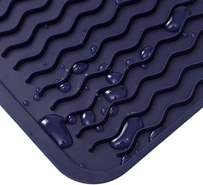 MicoYang Silicone Dish Drying Mat for Multiple Usage,Easy clean,Eco-friendly,Heat-resistant Silicone Mat for Kitchen Counter or Sink,Refrigerator or drawer liner Navy Blue L 16 inches x 12 inches