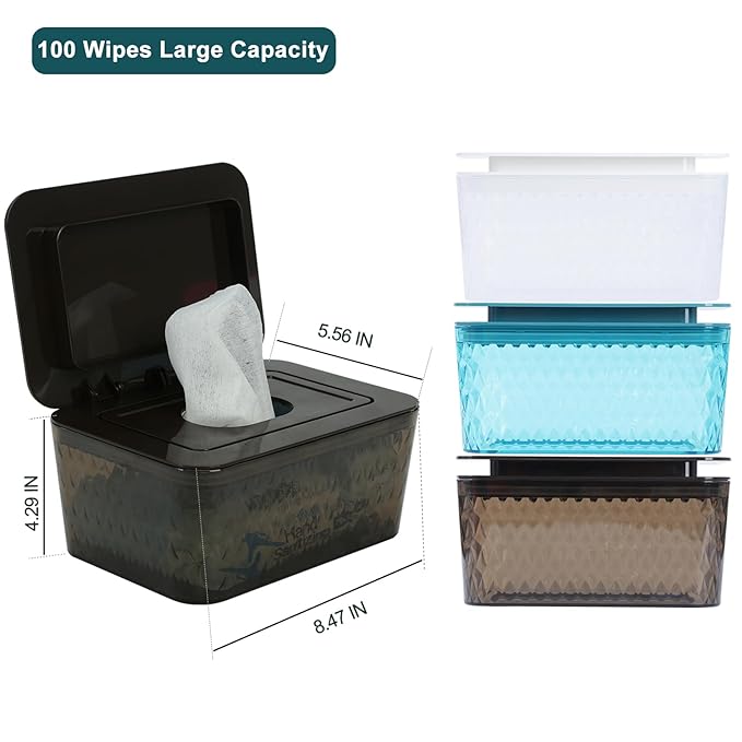HSWT 2 Pack Baby Wipes Dispenser Wipe Holder - Larger Capacity Wet Wipe Dispenser Box Wipes Container for Bathroom Keep Wipes Moist and Fresh