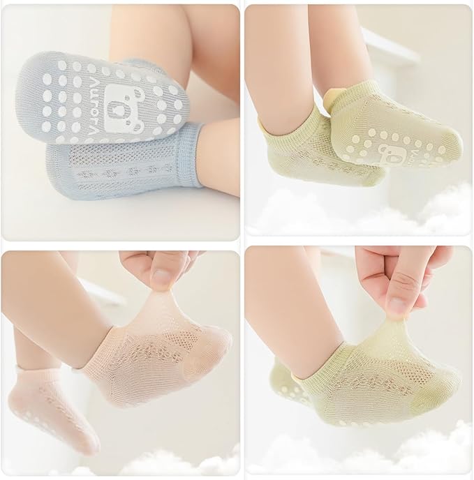 Baby Crawling Knee Pads and Socks with Anti-Slip Grips 10 Pairs Unisex Baby Toddler Nonslip Kneepads & Ankle Socks