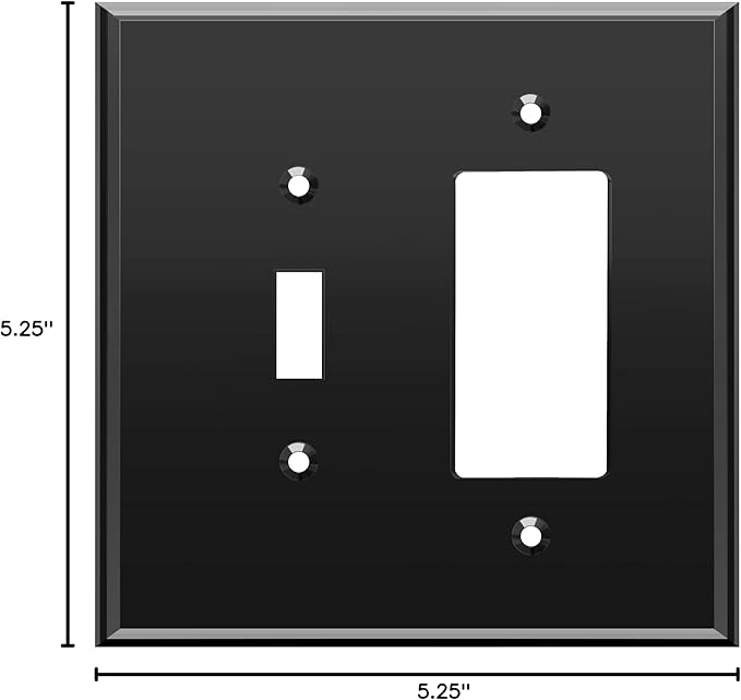 LIDER Reflective Acrylic Combination Wall Plate, Mirrored Double Switch Plate, Combo Toggle Switch and Decorator Outlet Cover, Acrylic Glass, Oversized 2-Gang 5.25" x 5.25", LWP-1131O-ABK, Black