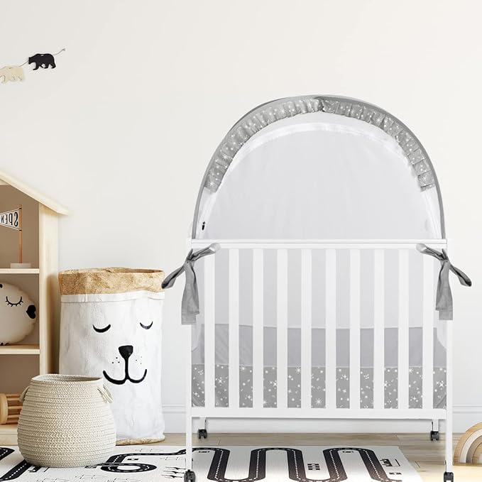 L RUNNZER Pack and Play Tent, Crib Tent to Stop Baby from Climbing Out, Baby Safety Tent Cover for Pack N Play, Mini Cribs & Playpen, Pop Up Crib Net Against Falls (39.6" L x 27.6" W x 49.2" H)