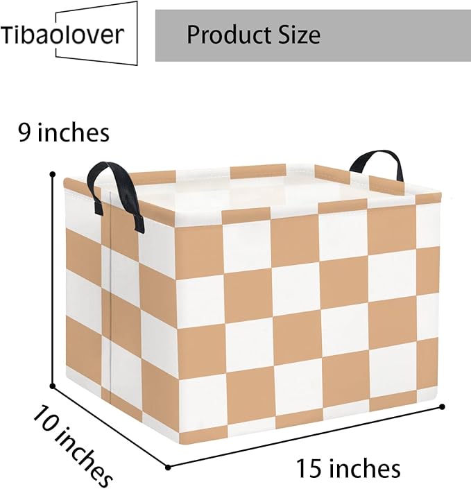TIBAOLOVER Rectangular Storage Basket for Home Kitchen Girls Cute Storage Bin Organizer Shelf Book Room Decor(Brown Checked)