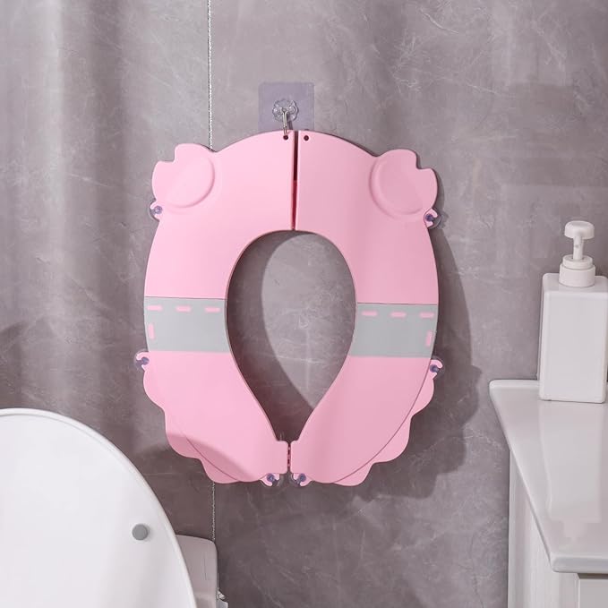 Portable Potty Training Seat,Upgraded Non-Slip-Anti pinch buttocks, One-handed Removal Folding Travel Potty Seat for Toddlers & Kids, 6 suction cups firmly adhere, Fits All Shape Toilets(Pink)