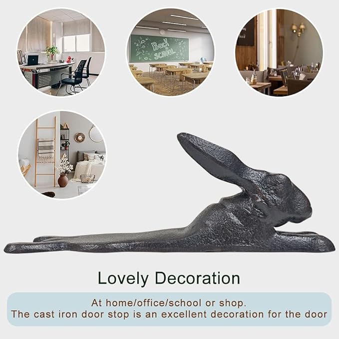 Earl Diamond Heavy Duty Cast Iron Cute Lying Down Rabbit Door Stops | Decorative Cute Animal Statue Metal Door Stopper Wedge, Suitable for Home Office Commercial