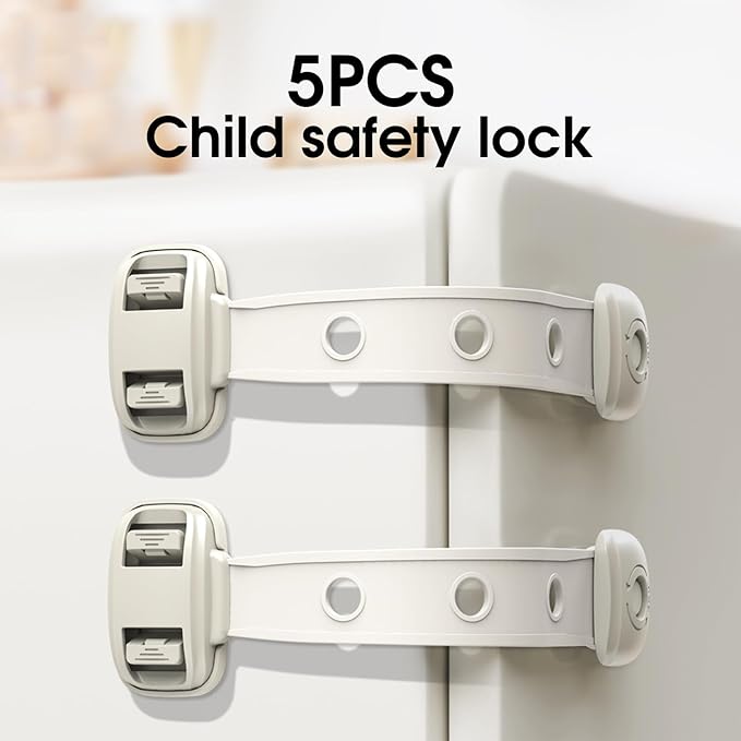 Child Safety Fridge Locks, 3pcs Adjustable Refrigerator Door Lock, Child Proof Safety Cabinet Lock with Strong 3M Adhesives for Cabinets and Drawers, Multi-Purpose for Furniture Toilet Seats Ovens.