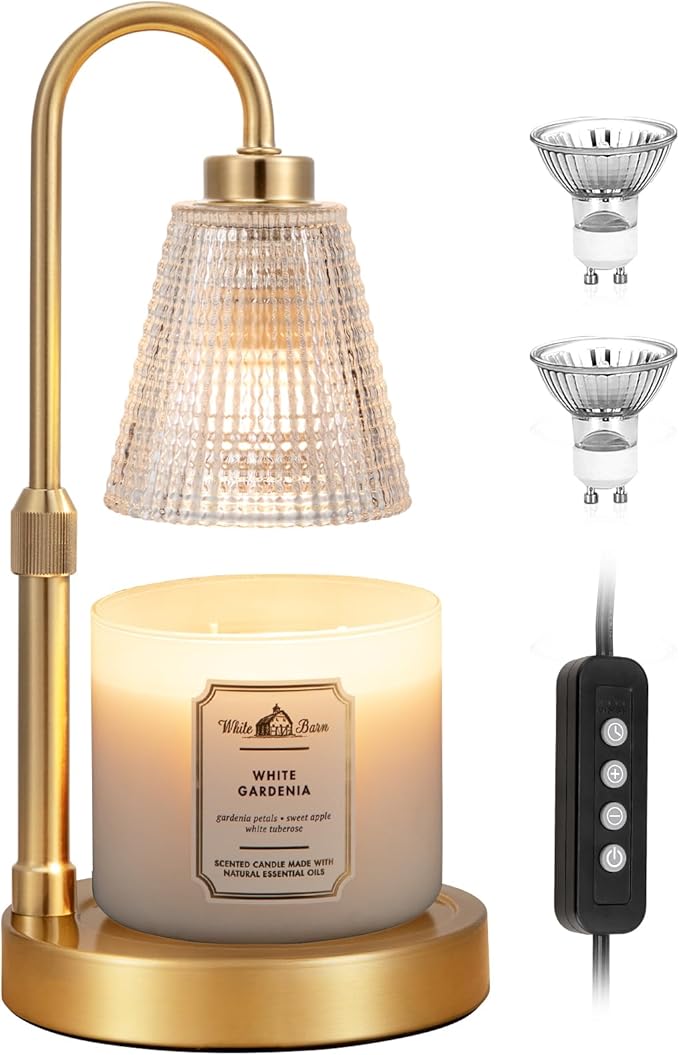 Big Gold Candle Warmer Lamp with Timer, Dimmable Candle Warmer for Home Decor, Height Adjustable Candle Lamp for Jar Candles, Birthday Gifts for Women Mom, House Warming Gifts New Home